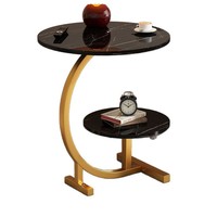 Table basse ronde moderne avec structure en métal et plateau en bois - Portable, durable, multifonctionnelle pour les petits appartements
