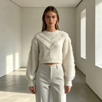 Pull décontracté pour femme Sienna, col rond, manches longues, avec dentelle, qualité supérieure, OEM & ODM, vente en gros