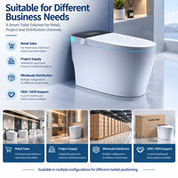 WC intelligent sans réservoir de luxe avec bidet intégré, ouverture automatique, siphon en P/S, double chasse d'eau, lumière LED bleue et affichage numérique HD