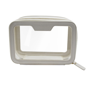 PU Leather <b>Makeup</b> Brush Bag Water Resistant Zipper Large Capacity Cosmetic <b>Case</b> with PVC Window Custom Logo - Product Image 1