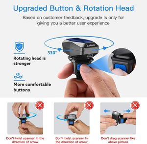 Eyoyo xách tay mini ngón tay 1D không dây Bluetooth 3-trong-1 <span class=keywords><strong>USB</strong></span> có dây hàng tồn kho mã vạch đọc Nhẫn Máy quét mã vạch - Product Image 2