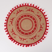 Vente en gros de sets de table en jute imprimés avec pompons de Noël pour la décoration de table de Noël
