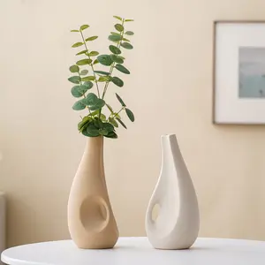 Home Decoration Nordic Modern Rustic sanding sparkle white brown Decorative Ceramic & porcelain Flower big pampas Vases