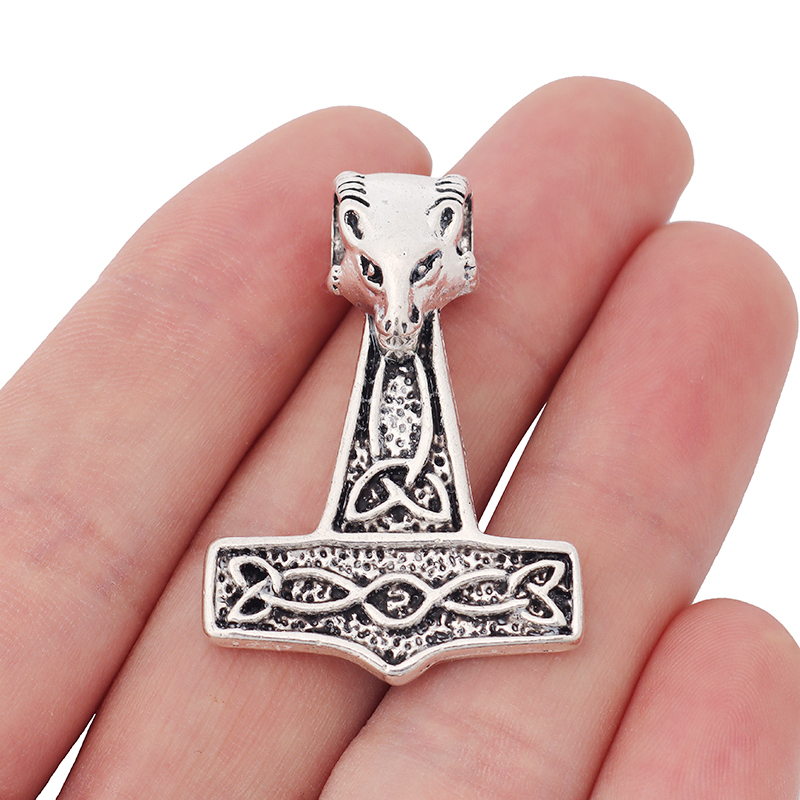 Antique Silver Ram Viking Mjolnir Thor's Hammer Celtics knot Charms Pendants for DIY Necklace Jewelry Making 40x28mm