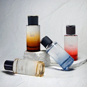 Flacons de parfum cylindriques en verre dégradé de luxe en gros - 30 ml, 50 ml, 100 ml - Teinte violet/or avec vaporisateur pompe - Product Image 2