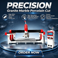 Machine de découpe CNC 5 axes pour comptoirs en granit, quartz, marbre, pierre, avec découpe de chants 45° pour éviers et comptoirs en granit et quartzite