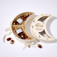 Boîte de dattes sucrées de luxe biodégradable faite à la main pour l'Aïd Moubarak, avec logo personnalisé en relief, boîte à baklava en forme de lune, boîte cadeau du Ramadan avec fenêtre