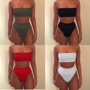 En gros Sexy Plage Bikini Deux Pièces Ensemble De Couleur Unie Maillot De Bain <span class=keywords><strong>Bustier</strong></span> <span class=keywords><strong>Bandeau</strong></span> Femmes Maillots De Bain - Product Image 3