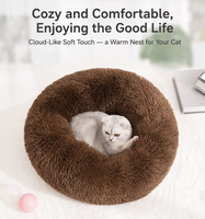 Coussin rond pour animaux de compagnie, en peluche moelleuse, en forme de beignet, doux et lavable, pour chat et chien