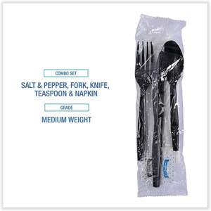 Juego de Cubiertos Desechables Boardwalk de 6 Piezas (Condimento, Tenedor, Cuchillo, Servilleta, Cucharilla) Negros para Fiestas, 250 Unidades/Caja - Product Image 6
