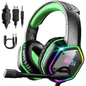 Neeksa-écouteurs de Gamer avec tête Surround virtuel, couleurs grises et vertes, casque d'écoute avec Super basses, ANC, pour PC, PS4, E1000 7.1