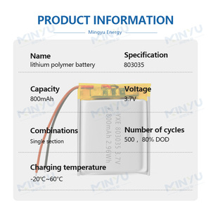 Baterías Recargables de Estado Semisólido YXE YXE803035 de 3.7V/800mAh, 500 Ciclos, Certificación UN38.3, Venta al Por Mayor de Fábrica OEM - Product Image 2
