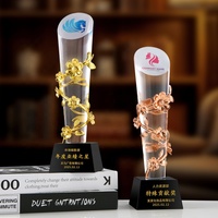 Trophée en cristal pour compétition sportive, nouveau design créatif, en forme de vigne fleurie en métal (or, argent, cuivre) avec cristal de verre pour jeune fille