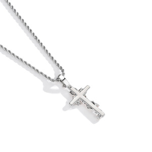 Thorn Cross Pendant 24 Inch Twisted Chain Round Brilliant Cut Diamond Unisex Necklace Everyday Wear - Product Image 5