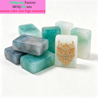 Tuiles de Mahjong Chinoiserie Bleu Paon, Effet Pierre de Jade Anti-décoloration, Motif Dragon Américain, Conception Personnalisée