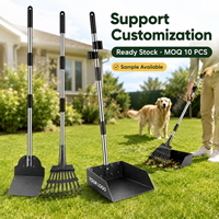 OEM Simple Dog Pooper Scooper Ensemble de 3 pièces avec manche long, en acier inoxydable, comprenant un plateau, un râteau et une pelle, outil robuste pour le ramassage des excréments d'animaux