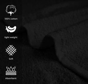 Serviettes de salon en coton noir personnalisées avec logo brodé, serviettes de toilette noires absorbantes pour spa, visage et gym, idéales pour l'entraînement - Product Image 5