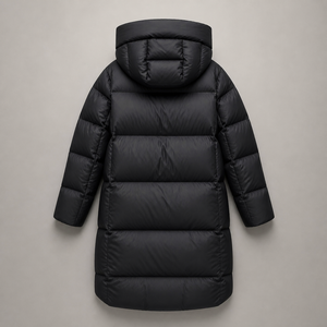 Manteau long en duvet noir unisexe pour homme avec capuche, fermeture éclair, imperméable, en polyester épais, coupe droite, style minimaliste - Product Image 3