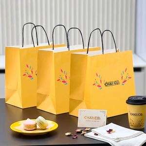 Custom Logo Print Eco-Friendly Recyclable Kraft Paper Bag with Handle Coffee Indian Restaurant Food Catering Takeaway Packaging - Product Image 5