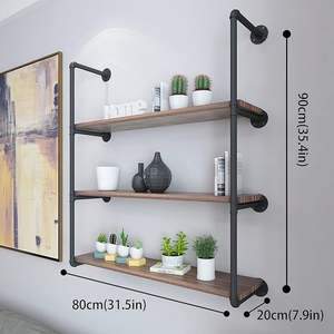 दीवार फ्लोटिंग शेल्फ विंटेज लकड़ी धातु देहाती फार्महाघर भंडारण लोहे के लिए भंडारण लोहे पाइप रैक - Product Image 5