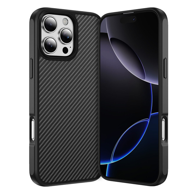 Carbon Fiber Full Protection Phone Case Acrylic+TPU Matte Anti Fingerprint Cover for iPhone 16 Pro Max 15 14 13 12 17 Air