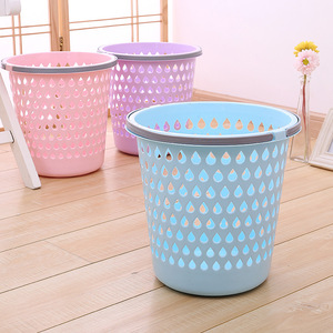 Water Drop Pattern Wastebasket 4L Plastic Trash Can With Handle For Home Storage Bucket Large Size Cylindrical Indoor Use - Product Image 3