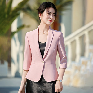 Women's Apricot Blazer Three Quarter Sleeve Solid Color Polyester Anti Wrinkle Professional Top - Product Image 2