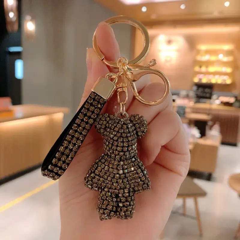 Wholesale Fashion Crystal Cute Bear Cartoon cute diamond bear key chain women's fashion car key pendant bag pendant