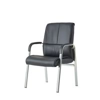 Chaise de visiteur en PU noir avec accoudoirs rembourrés et base chromée, chaise de bureau fixe pour conférence, vente en gros d'usine, approvisionnement en vrac
