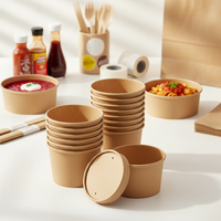 Seau à soupe en papier compostable avec couvercle, récipient alimentaire jetable en papier kraft pour bouillon et ragoût