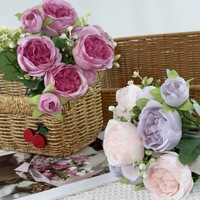 Nouveau style – Vente en gros de fleurs artificielles : Pivoine persane et roses haut de gamme à 5 têtes, bouquet fait main pour mariage et Saint-Valentin