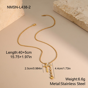 สร้อยคอสแตนเลสดีไซน์พิเศษ ประดับด้วยไม้กางเขนคู่และรูปหัวใจ ดีไซน์หรูหราและสง่างาม - Product Image 3