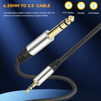 Prix usine Nylon tressé plaqué or cuivre 1m 2m 3m 6.35 MM câble Audio Aux pour téléphone haut-parleur casque de voiture