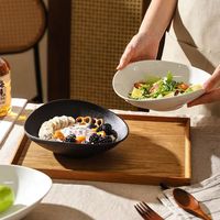 Bol à yaourt en céramique, style nordique, noir, haut de gamme, pour desserts, salades, flocons d'avoine, petit-déjeuner, compatible micro-ondes