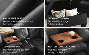 OEM/ODM con portavasos ocultos Sofá seccional Chaise de piel sintética con almacenamiento Juego de sofá de cuero con botones en forma de L otomana - Product Image 5