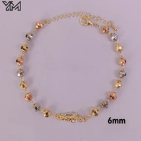 Pulseras Ajustables de Moda Religiosa para Mujer, Chapadas en Oro de 18K, con Cuentas de Tres Colores y Dije de San Judas con Circonita Cúbica