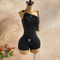 Combinaison Courte Moulante Asymétrique Femme avec Anneau Métallique Froncé, Sans Manches, Tenue de Soirée Sexy 2026