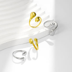 Cincin pasangan berbentuk tetesan kepribadian sederhana baja tahan karat modis aksesoris perhiasan janji pernikahan grosir untuk wanita - Product Image 2