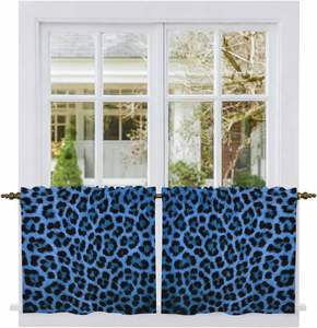 Cortinas de Cocina con Estampado de Leopardo Azul, 2 Paneles, Cortinas Cortas Vintage para Ventanas Pequeñas de Cafetería, Cortinas para Gabinetes de Baño, Personalizables - Product Image 3