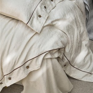 Juego de Ropa de Cama de Algodón y Lino, 20% Lino, Jacquard, Color Sólido, Transpirable, para Uso Doméstico, 4 Piezas, Estilo Sábana - Product Image 1