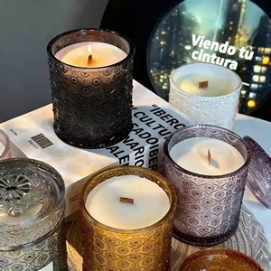 Lilin Aroma dalam Stoples Kaca Berukir Motif Bunga Warna-warni, Lilin Aroma Suvenir Pribadi Buatan Tangan Kelas Atas - Product Image 4