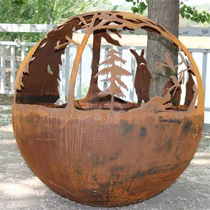 Globe métallique personnalisé foyer boule de feu décoration de jardin camping foyer sphère en acier corten