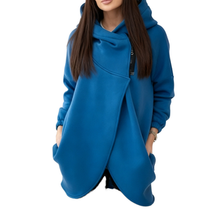 Sweat-shirt à capuche en tricot surdimensionné de haute qualité pour femmes, doublé en polaire, veste décontractée à manches longues avec fermeture éclair, couleur unie, automne 2026 - Product Image 1