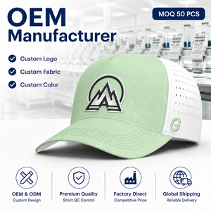 Casquette de baseball de performance perforée au laser, imperméable, vert menthe et blanc, séchage rapide, directement du fabricant - Product Image 1