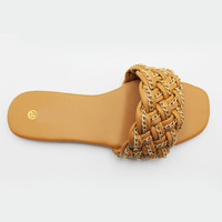 Chaussures plates à la mode pour femmes, pantoufles à tissage en chaîne personnalisées, nouvel arrivage 2021