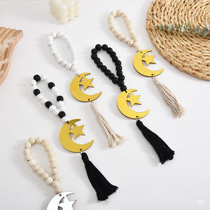 Regalos de Ramadán, 12 cuentas de oración árabes de madera y acrílico de 14 mm, pulseras con borla de luna y estrella islámicas de 30 cm, regalo religioso musulmán - Product Image 2
