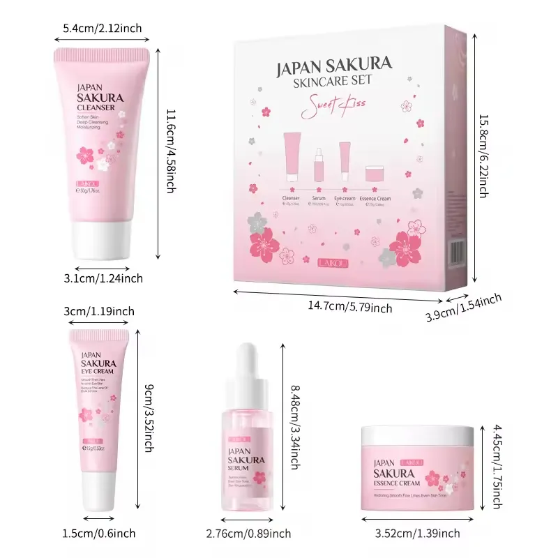 Laikou Japan Sakura Gesichtsprodukte für Profis veganes Hautpflegeset 6 Stück feuchtigkeitsspendende anti-alterungs-aufhellungs-reparaturcreme