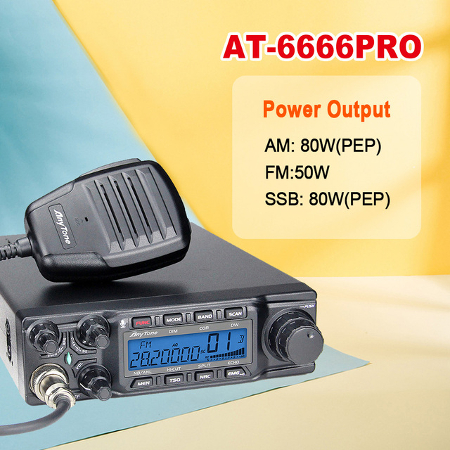 AnyTone AT-6666PRO UHF CB Radio 80W 40CH Multi-Mode Two Way Radio >50km Range Transceiver Mobile 10Meter Walkie Talkie