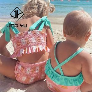 Traje de Baño Estampado Hawaiano Personalizado, Traje de Baño de Alta Calidad con Pliegues para Bebés, Bikini de Nailon para Niñas - Product Image 4