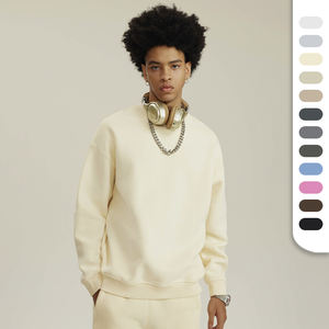 Unisex Plain Color Pullover Sweatshirts with Custom LOGO Cotton Blending Fleeced Round Neck <strong>Jumpers</strong> Loose Sweatshirts - Product Image 1